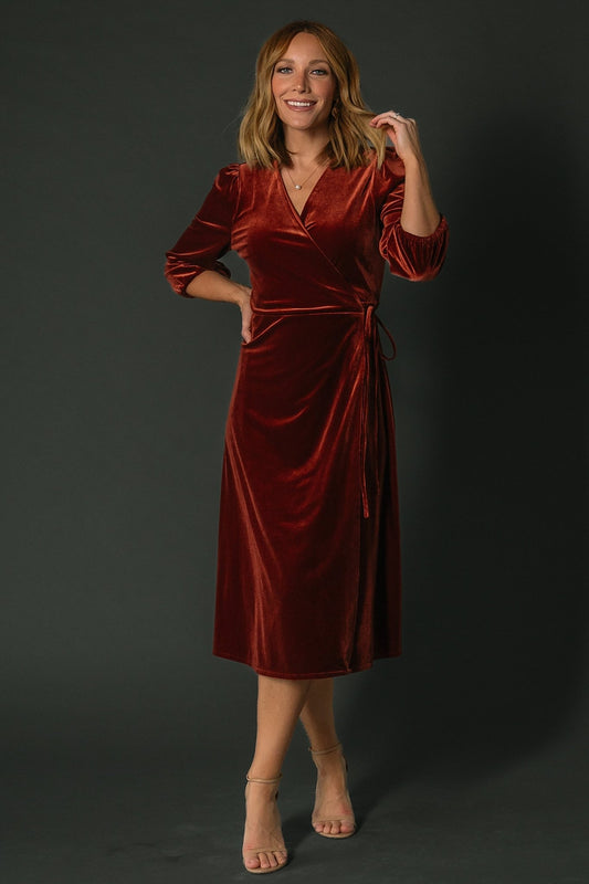 Beckinsale Velvet Wrap Dress | Cinnamon - Baltic Born