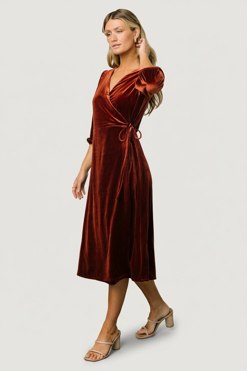 Beckinsale Velvet Wrap Dress | Cinnamon