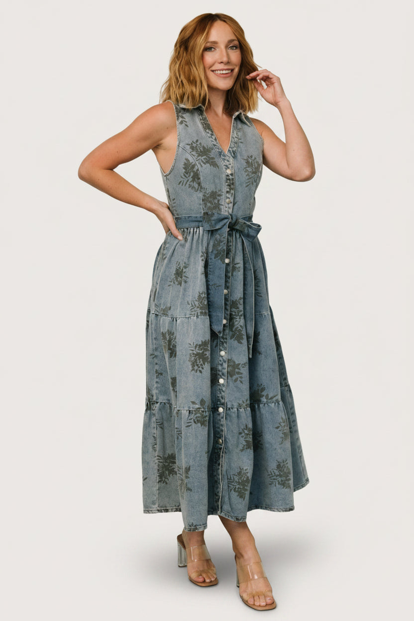 Bernadette Sleeveless Denim Dress | Washed Blue