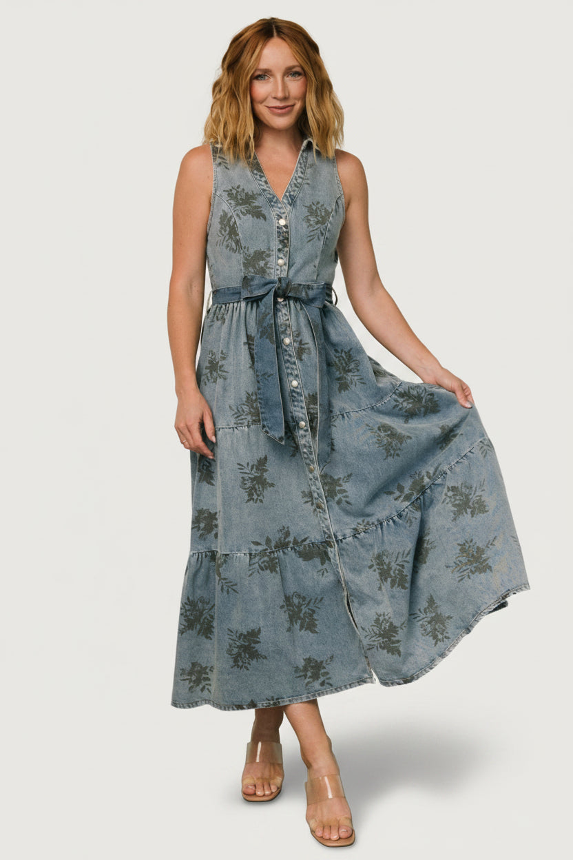 Bernadette Sleeveless Denim Dress | Washed Blue