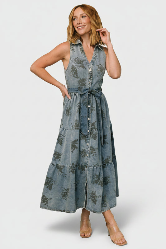 Bernadette Sleeveless Denim Dress | Washed Blue