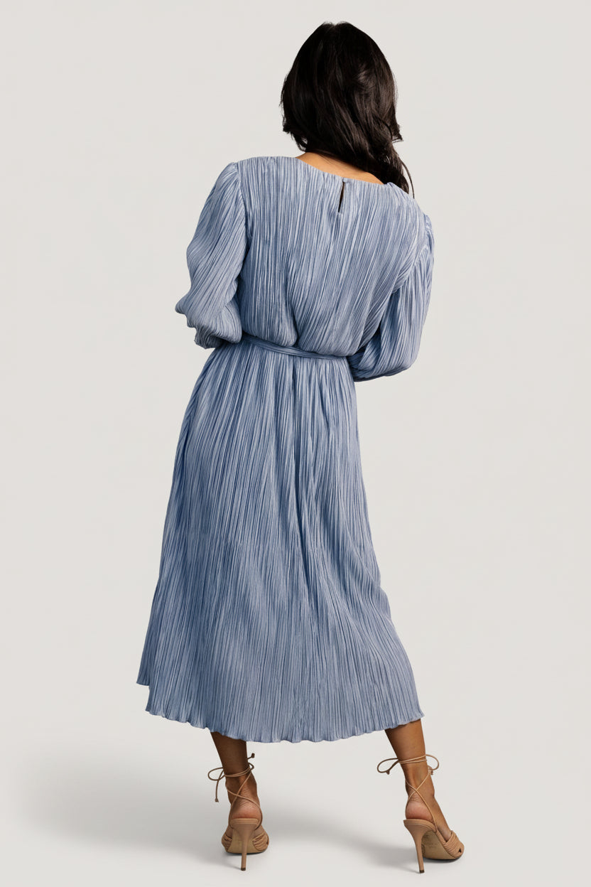Bethany Pleated Midi Dress | Light Blue