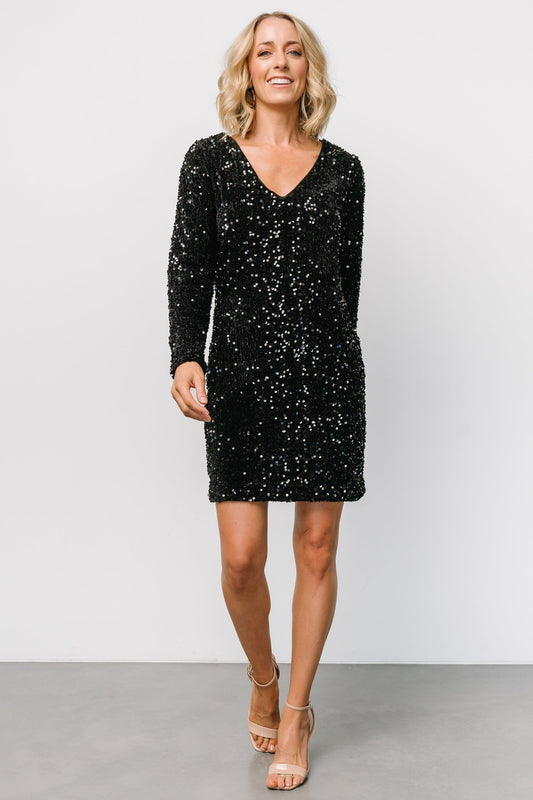 Betty Sequin Short Dress | Black - Baltic Born