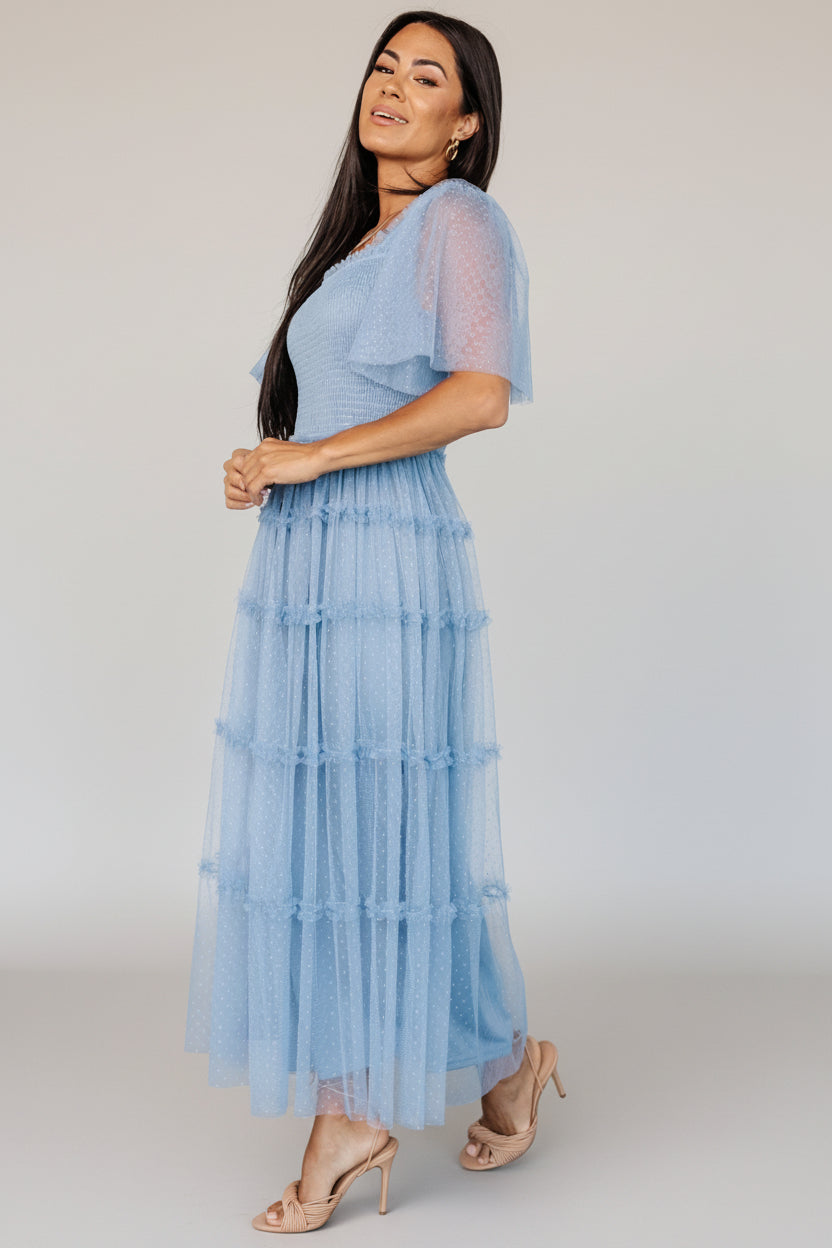 Bexley Tulle Midi Dress Dusty Blue Ruffles | Baltic Born XL Bexley Tulle Midi Dress Dusty Blue Ruffles | Baltic Born XL