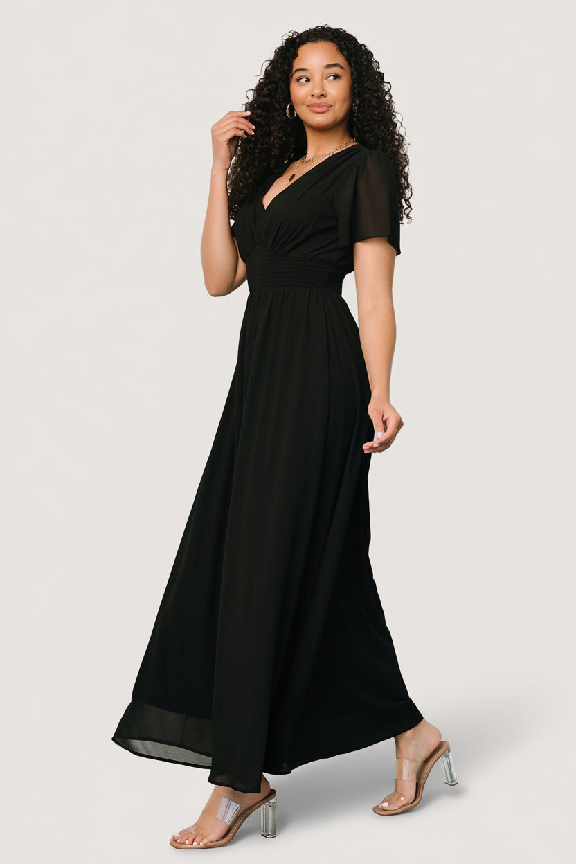 Birdie Maxi Dress - Smocked V-Neck Chiffon | Baltic Born L Birdie Maxi Dress - Smocked V-Neck Chiffon | Baltic Born L