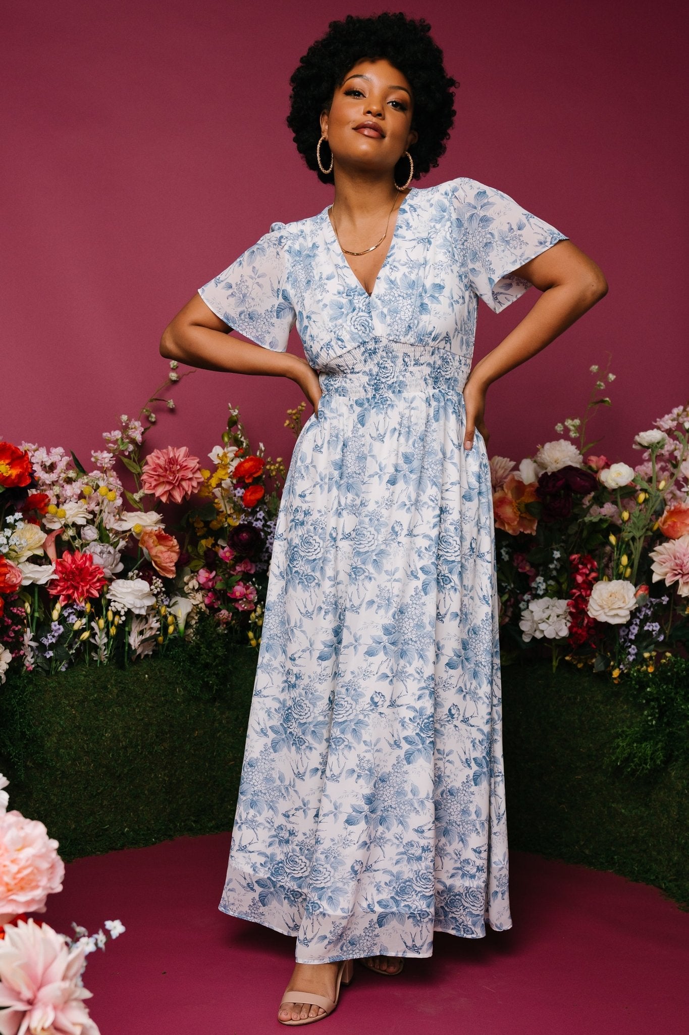 maxi dress red white and blue Vintage Vicky Vaughn A fun and summery classic cottagecore prairie dress in a patriotic color palette KJP Women's Seaside Americana Cotton