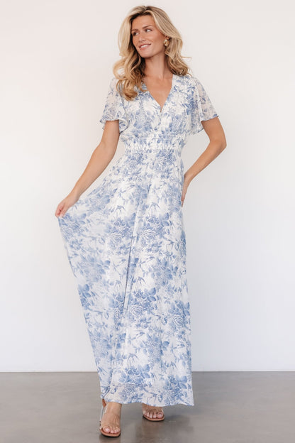 Birdie Maxi Dress | Off White + Blue - Baltic Born