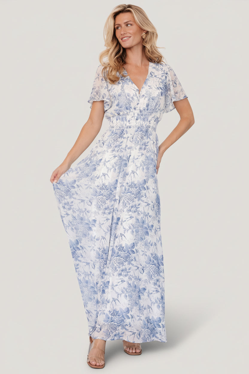 Birdie Maxi Dress | Off White + Blue | Baltic