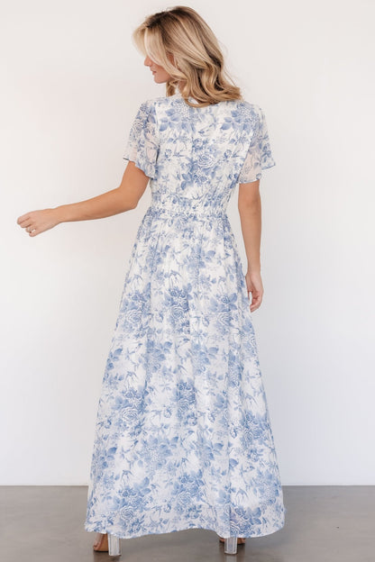 Birdie Maxi Dress | Off White + Blue - Baltic Born