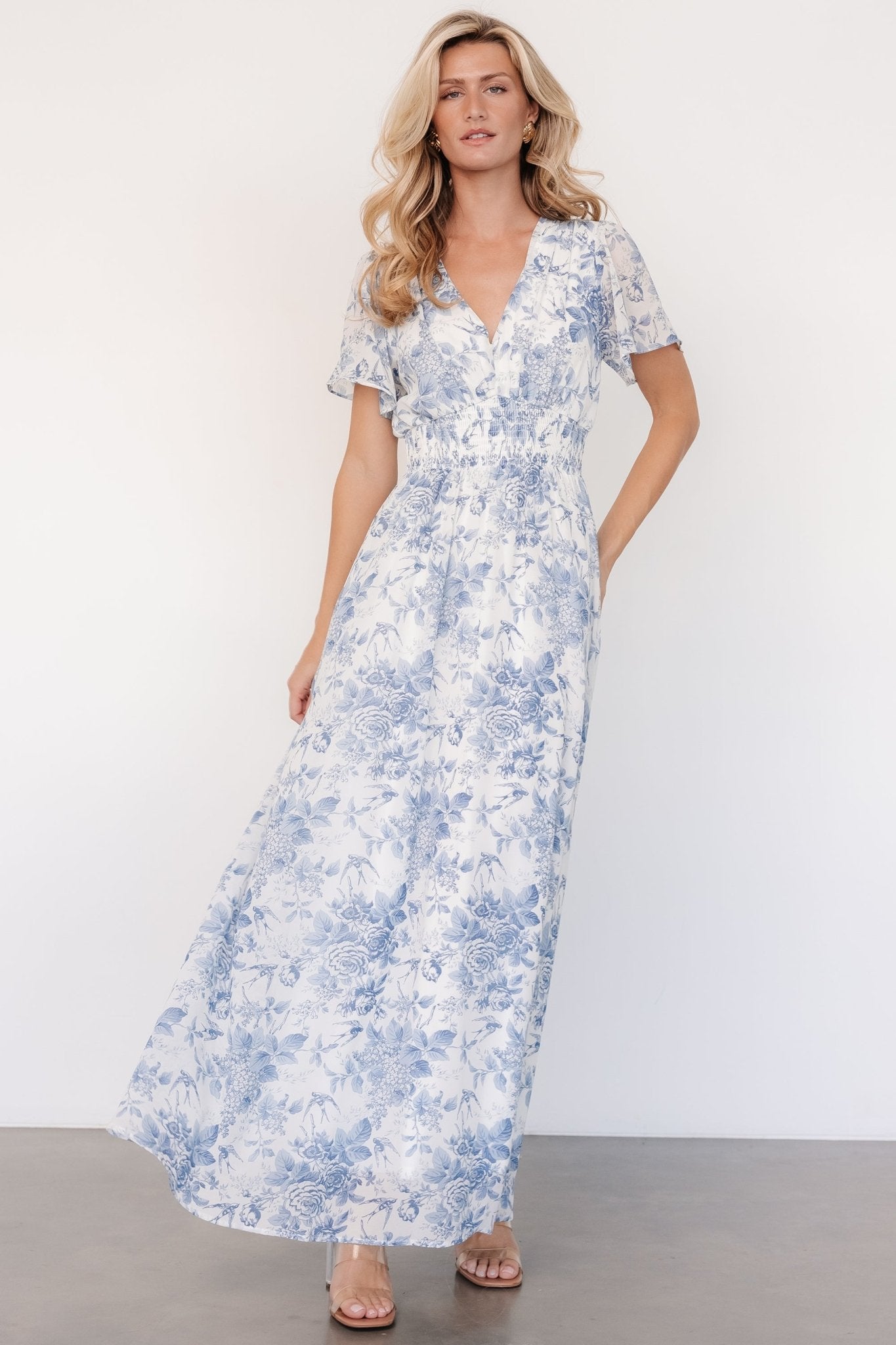 Birdie Maxi Dress | Off White + Blue - Baltic Born