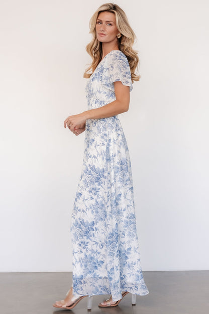 Birdie Maxi Dress | Off White + Blue - Baltic Born