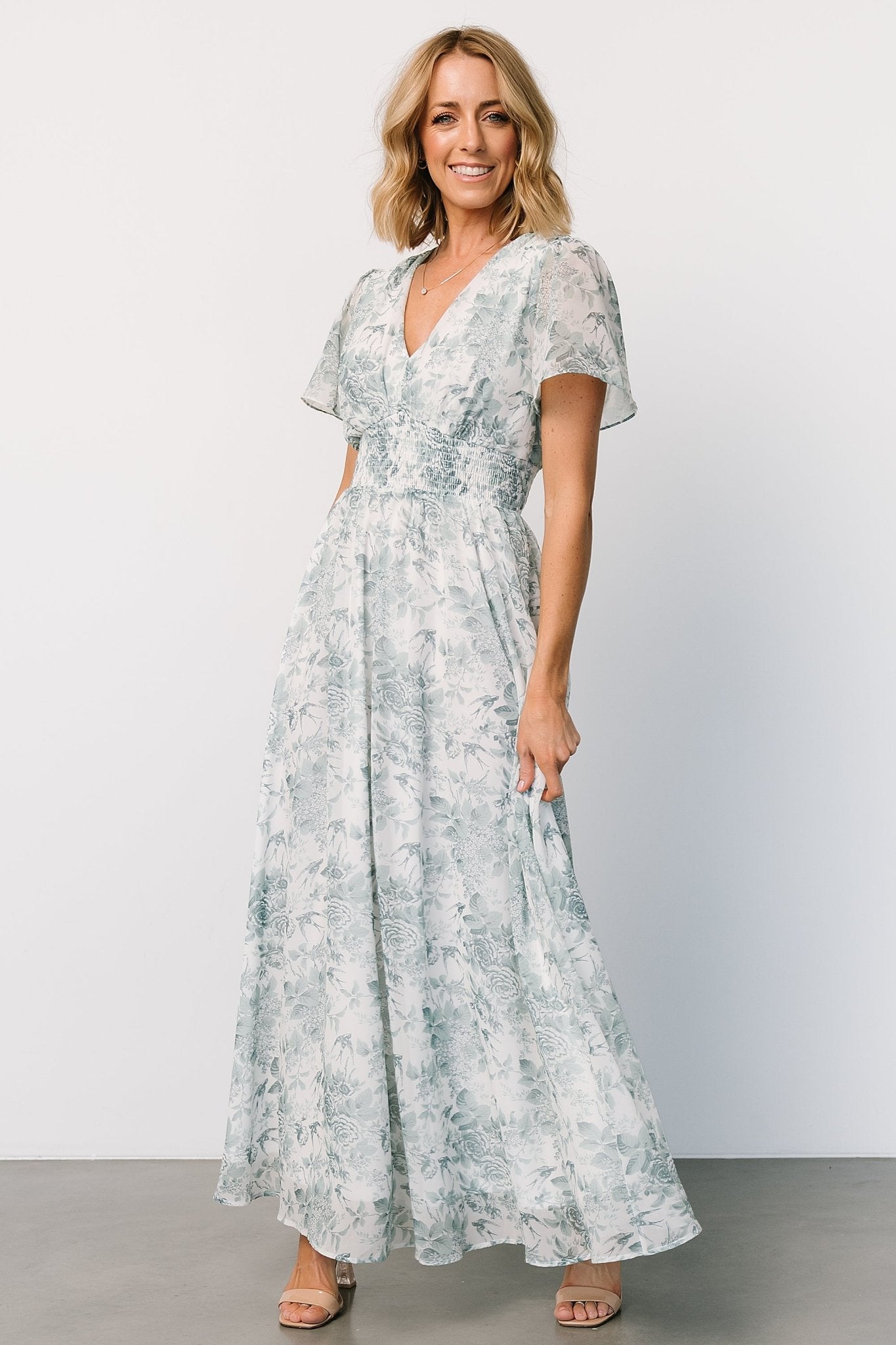 Birdie Maxi Dress | White + Sage Floral - Baltic Born