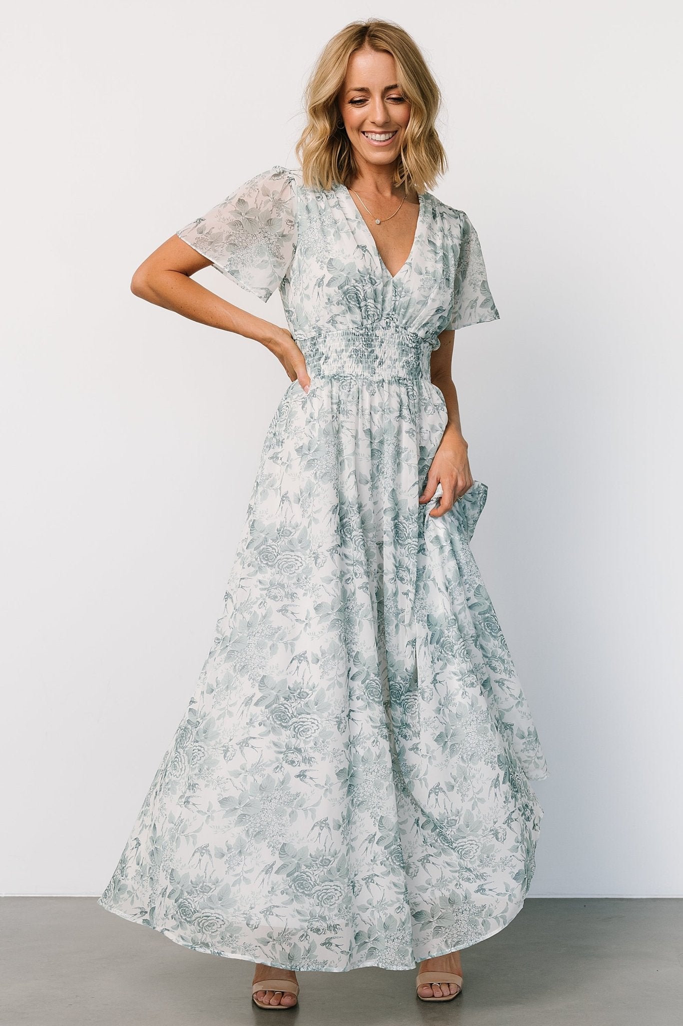 Birdie Maxi Dress | White + Sage Floral - Baltic Born