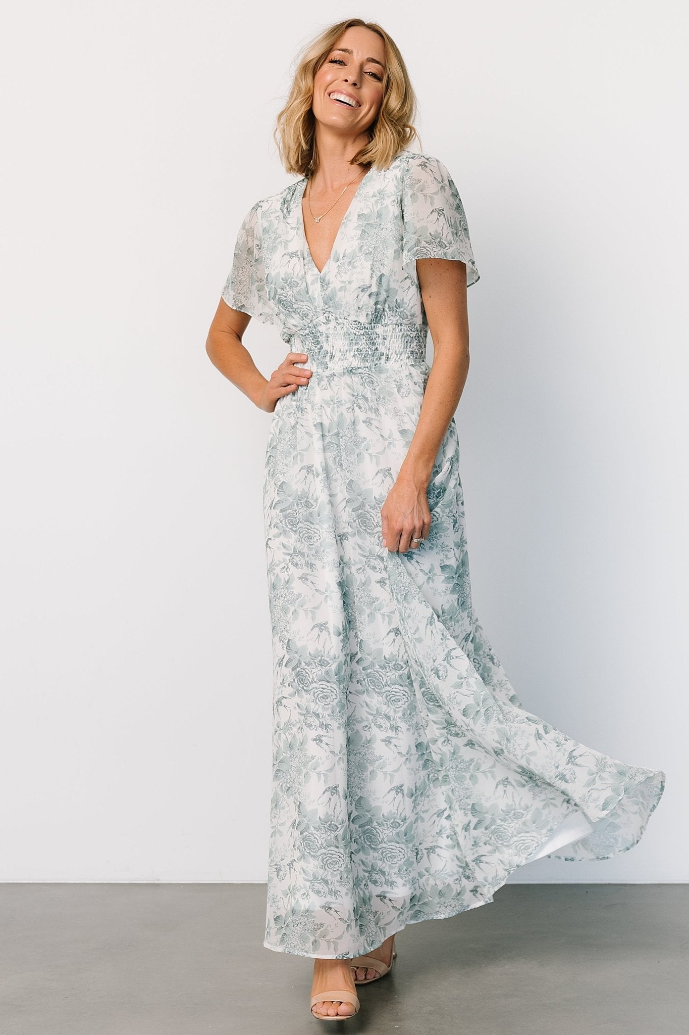 Birdie Maxi Dress | White + Sage Floral - Baltic Born