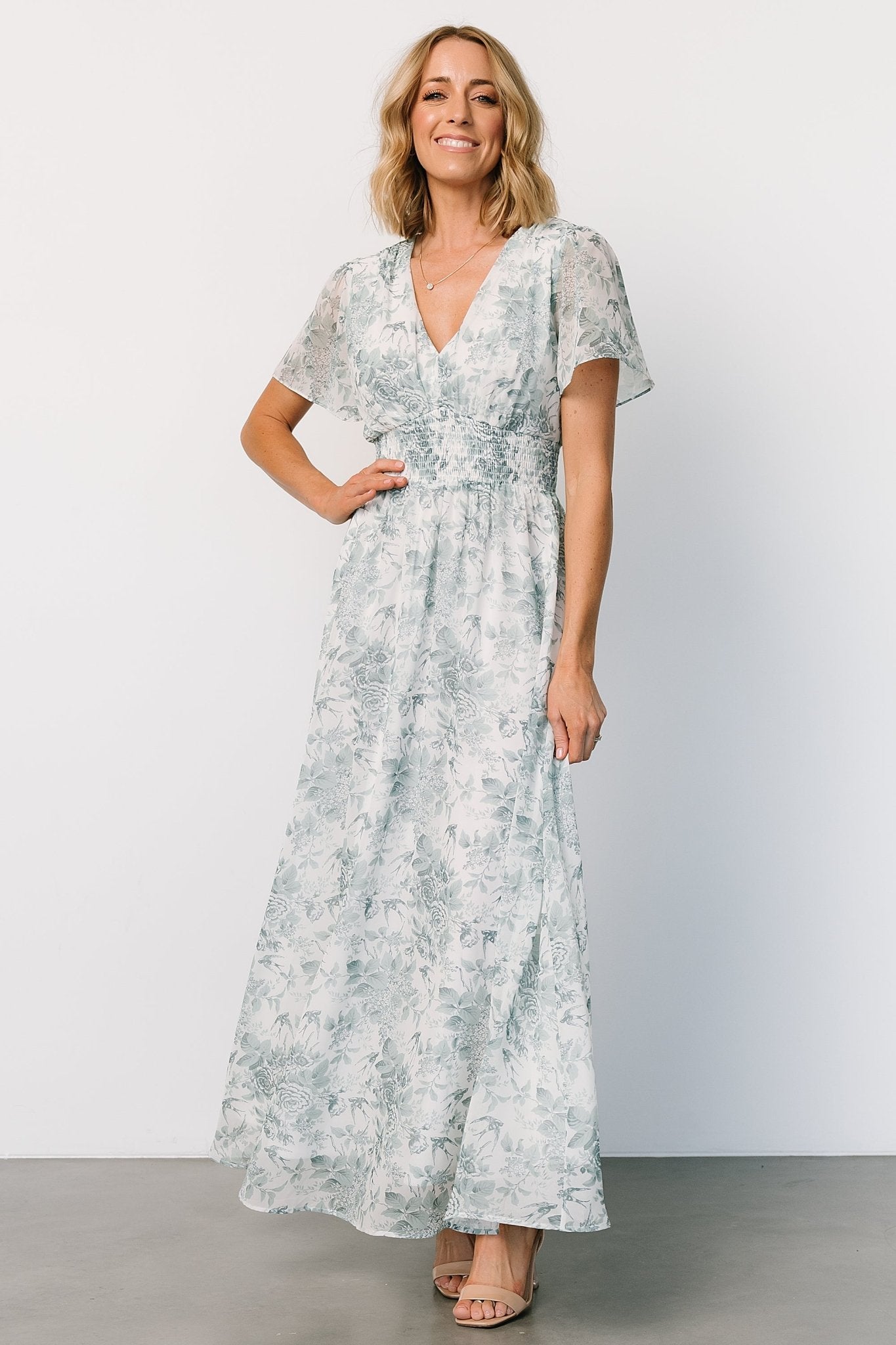 Birdie Maxi Dress | White + Sage Floral - Baltic Born