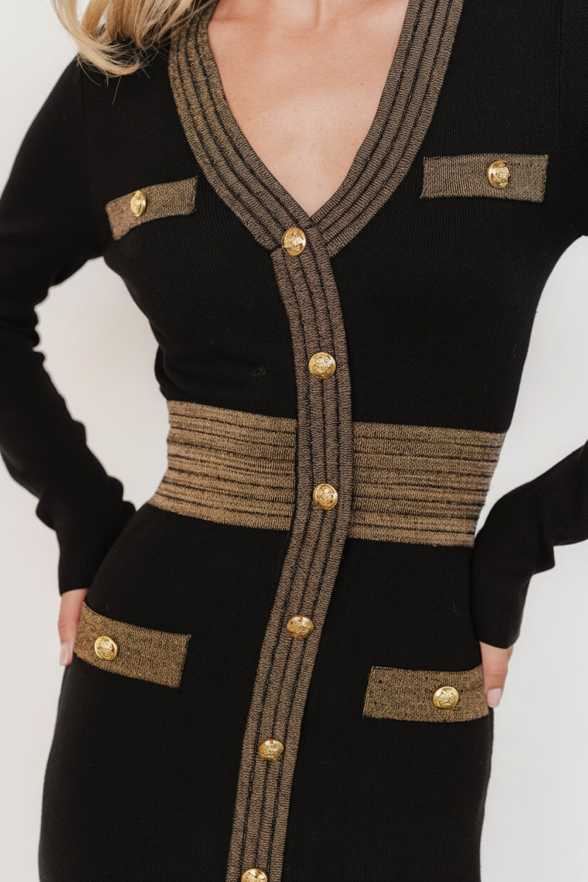 Birgitta Ribbed Sweater Dress | Black + Gold Birgitta Ribbed Sweater Dress | Black + Gold