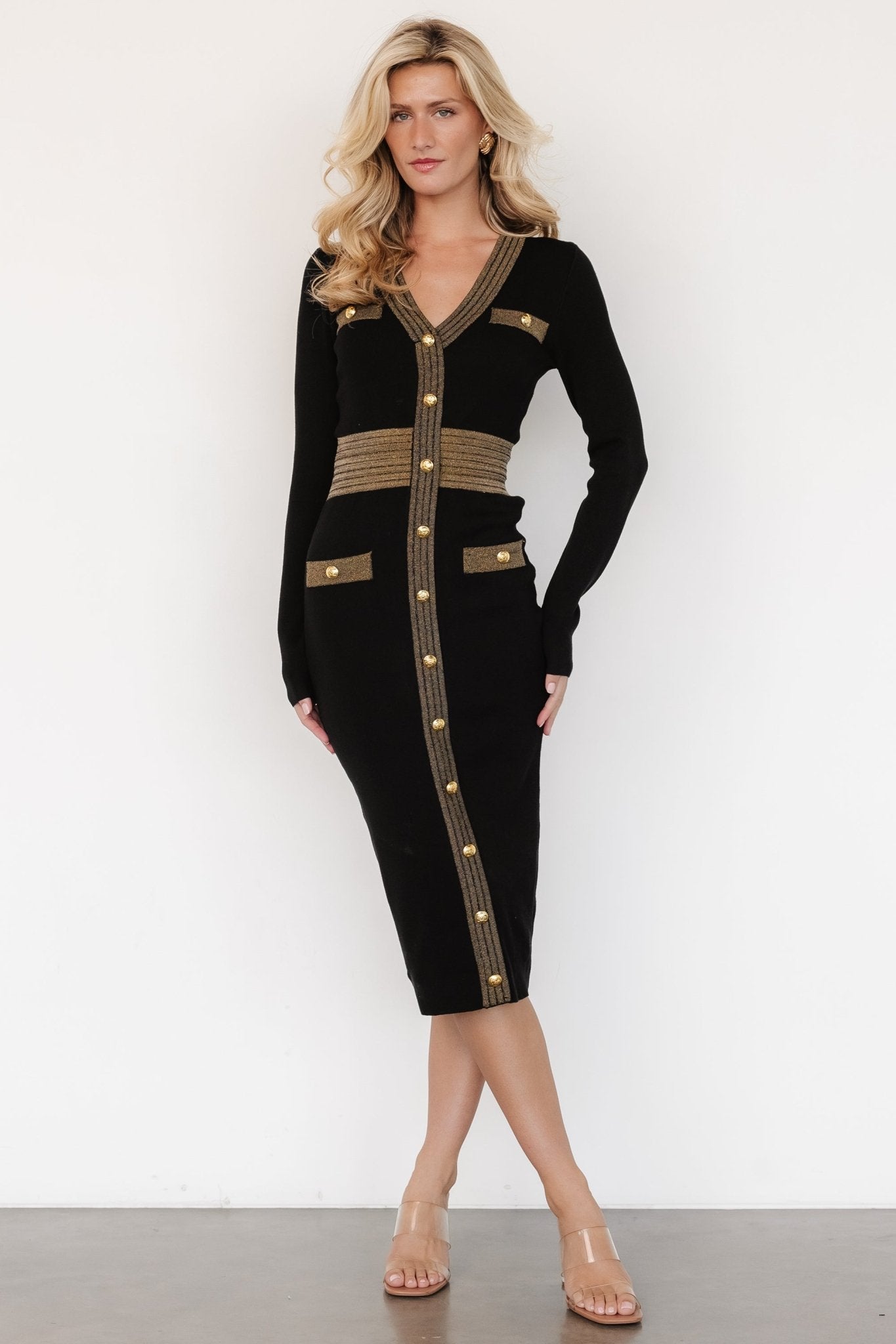 Birgitta Ribbed Sweater Dress | Black + Gold - Baltic Born