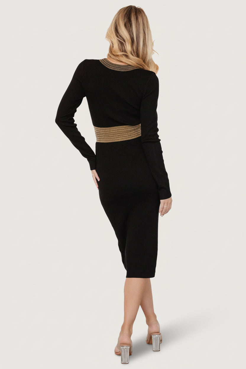 Birgitta Ribbed Sweater Dress | Black + Gold