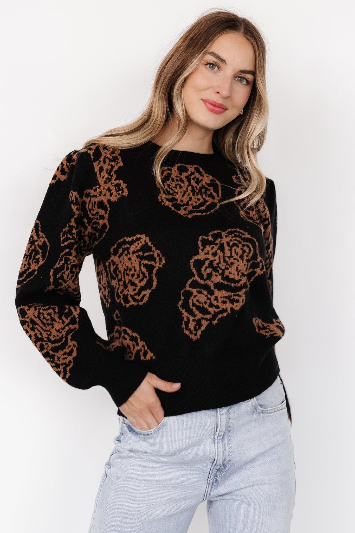 Blake Floral Sweater | Black + Camel - Baltic Born