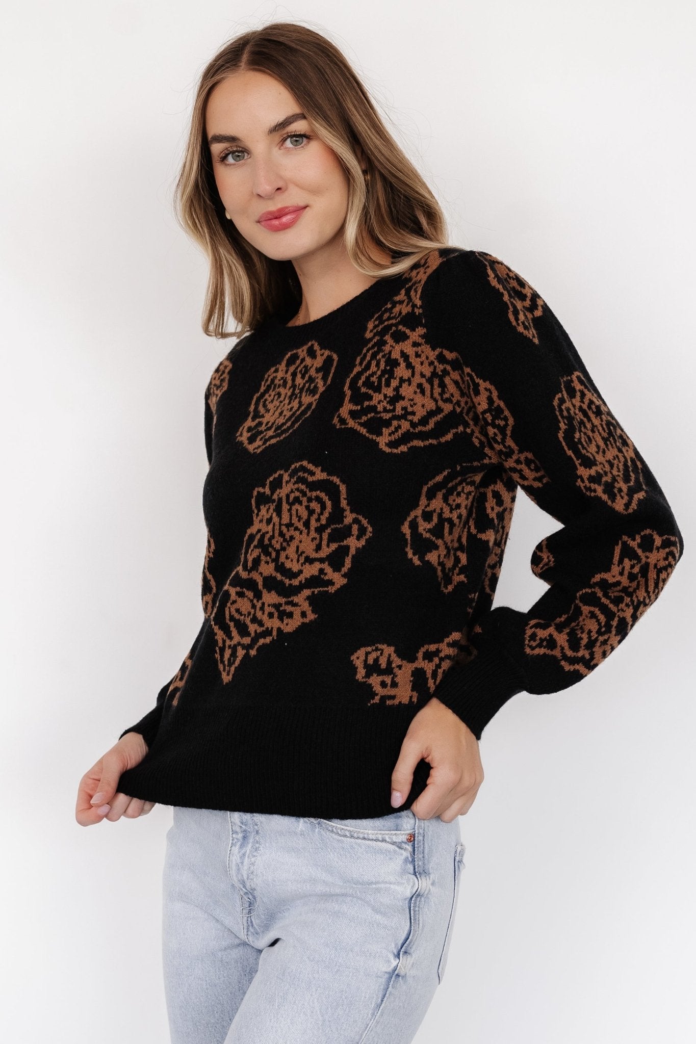 Blake Floral Sweater | Black + Camel - Baltic Born