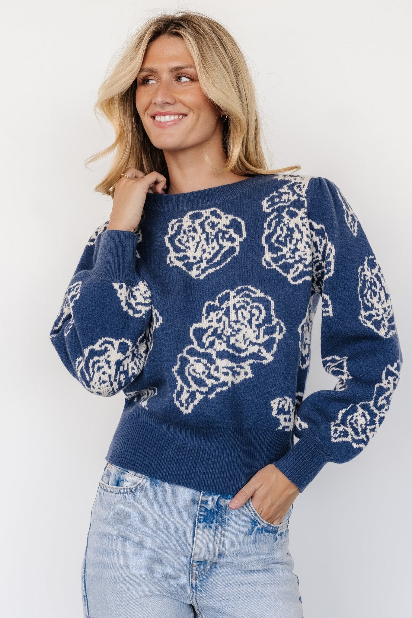 Blake Floral Sweater | Blue + Cream - Baltic Born