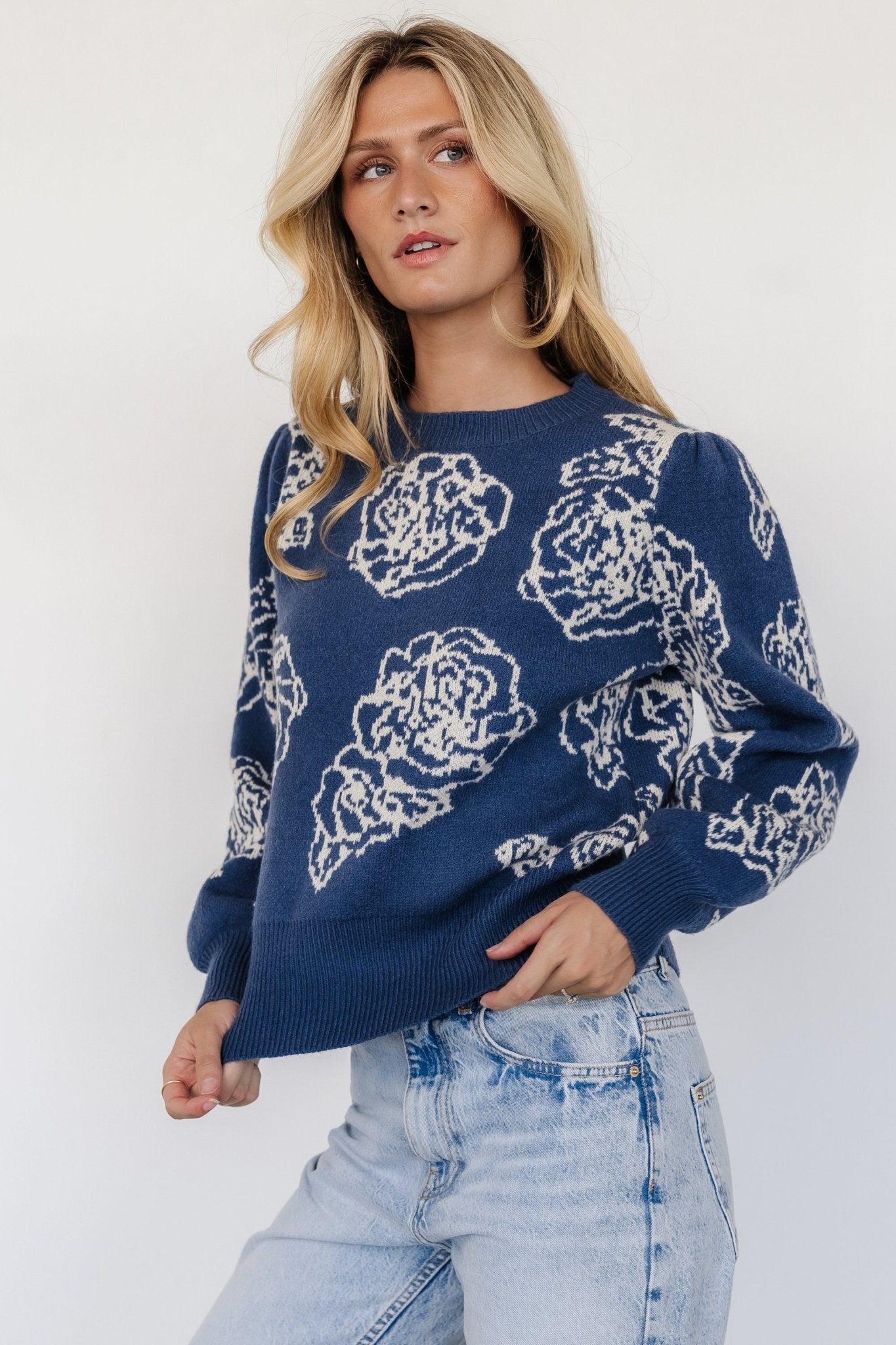 Blake Floral Sweater | Blue + Cream - Baltic Born