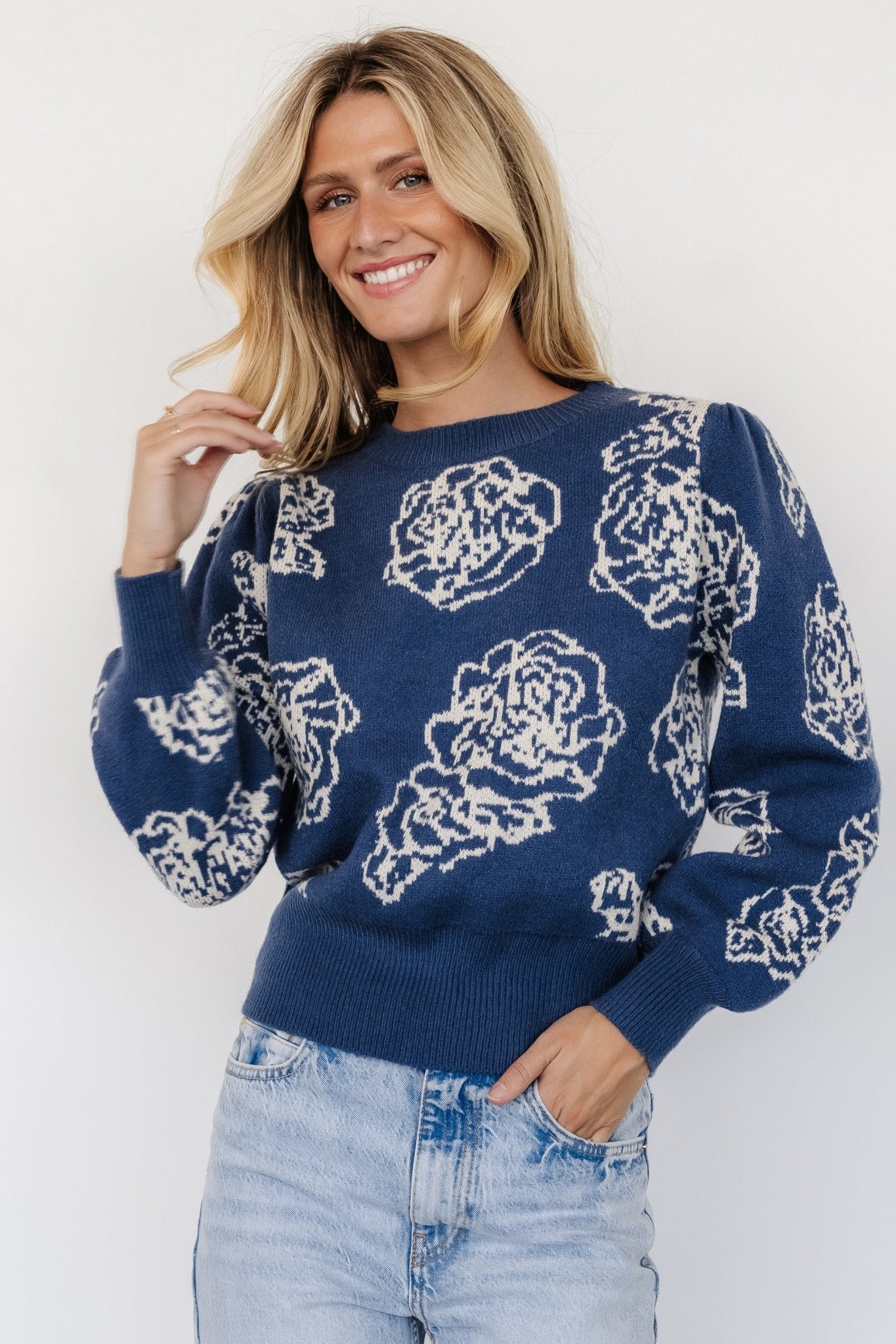 Blake Floral Sweater | Blue + Cream - Baltic Born