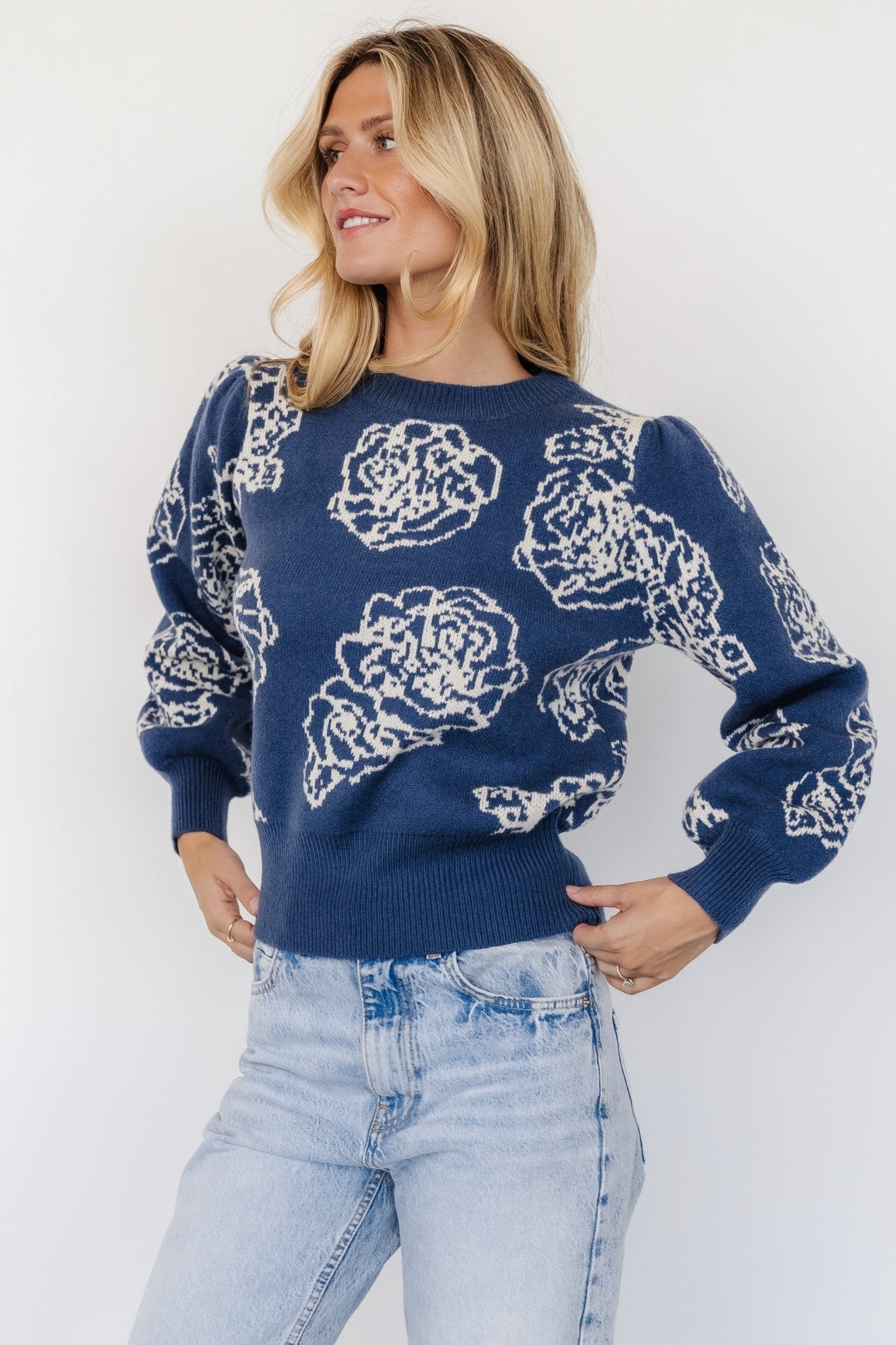 Blake Floral Sweater | Blue + Cream - Baltic Born