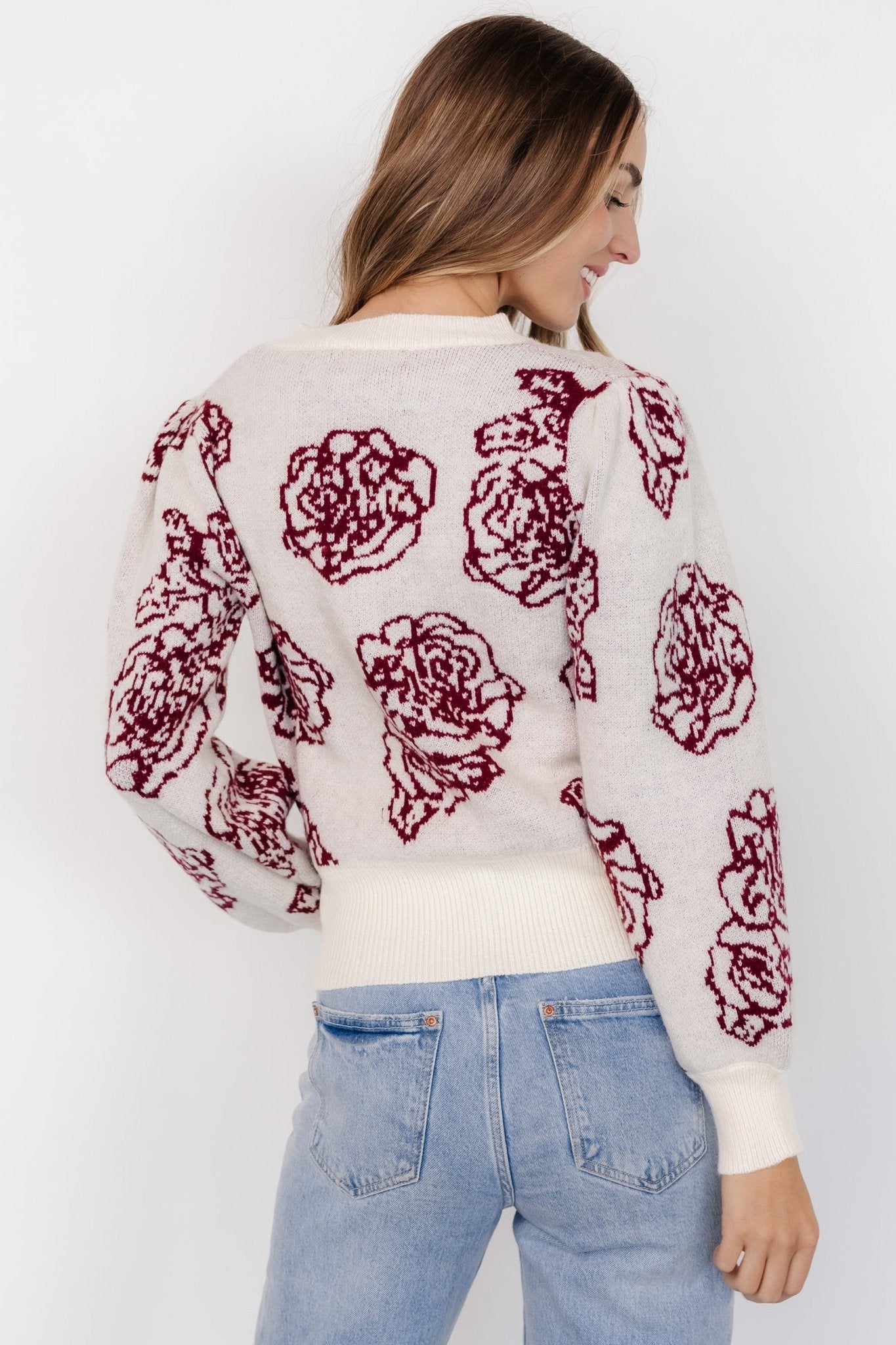 Blake Floral Sweater | Off White + Burgundy - Baltic Born