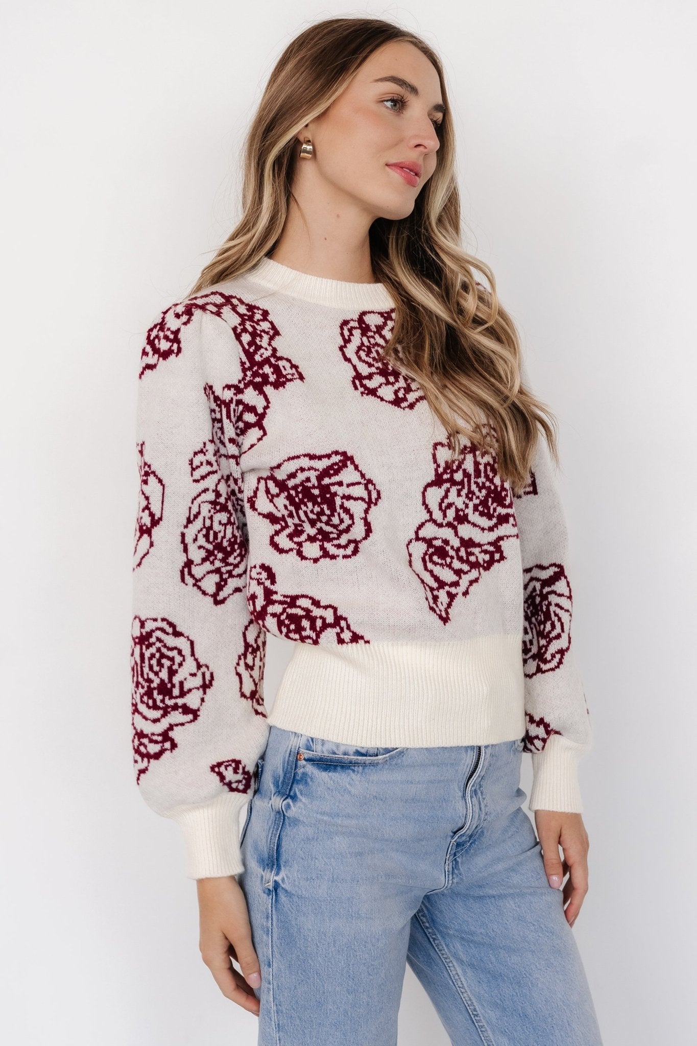 Blake Floral Sweater | Off White + Burgundy - Baltic Born