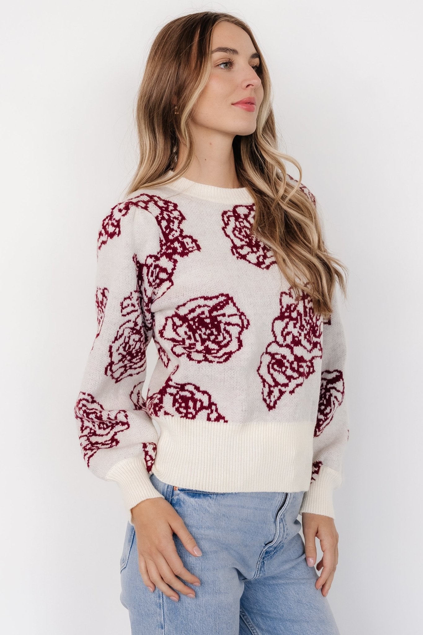 Blake Floral Sweater | Off White + Burgundy - Baltic Born