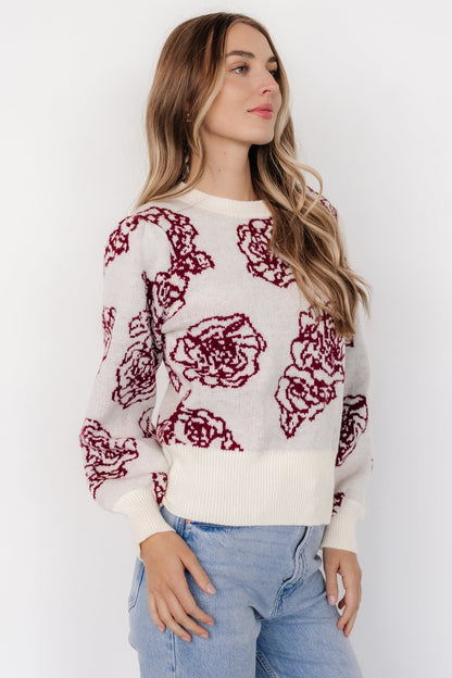 Blake Floral Sweater | Off White + Burgundy - Baltic Born