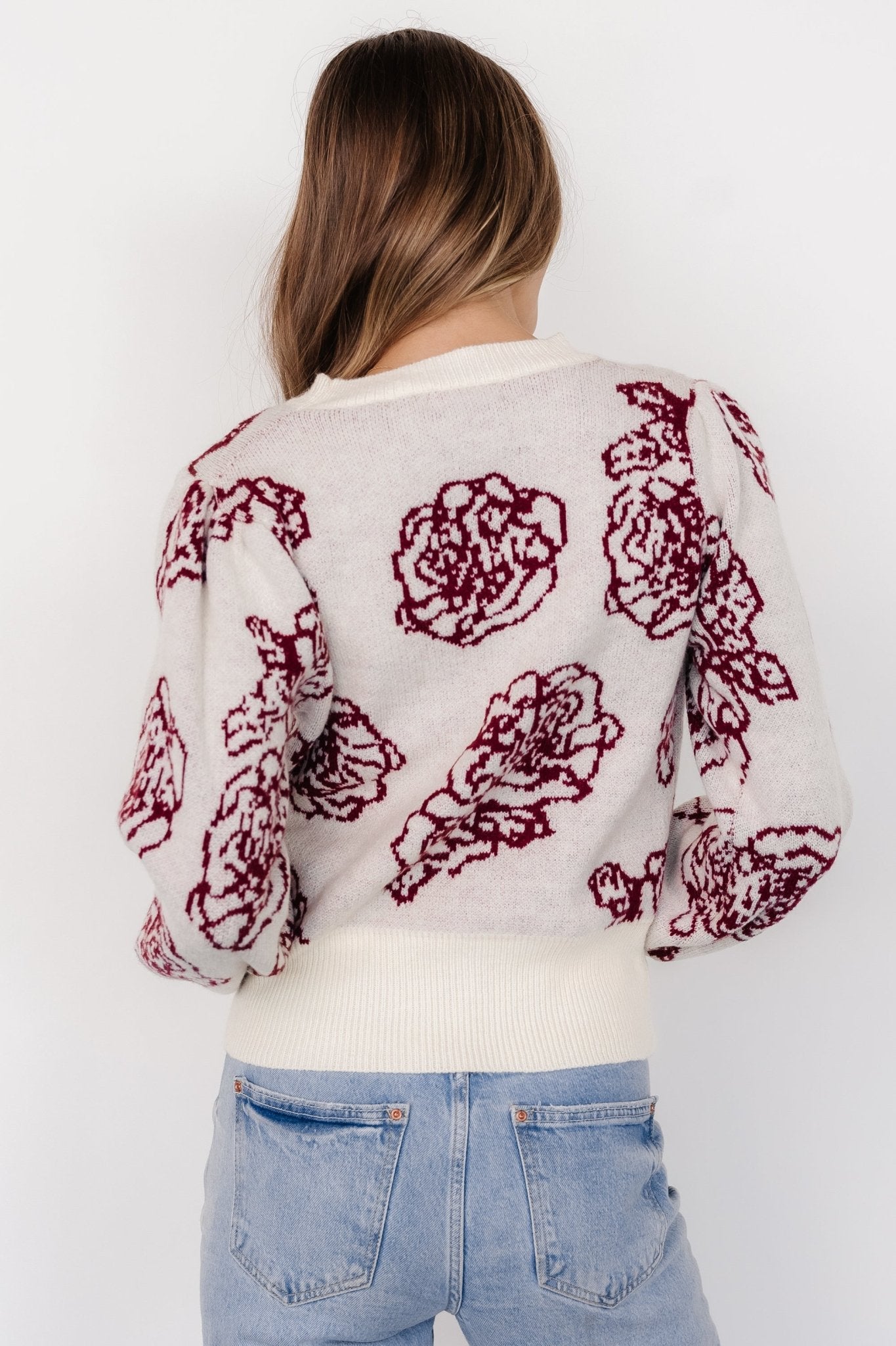 Blake Floral Sweater | Off White + Burgundy - Baltic Born