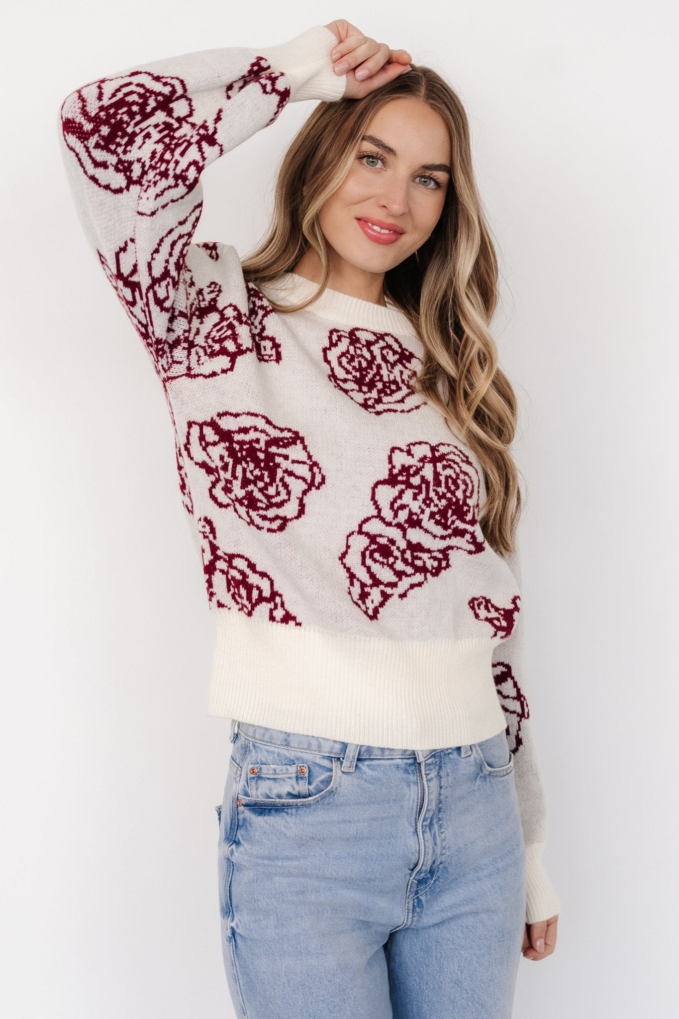 Blake Floral Sweater | Off White + Burgundy - Baltic Born