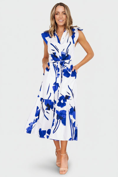 knee length dresses for ladies Marty Dress Cobalt Tulip Jacquard main image 1