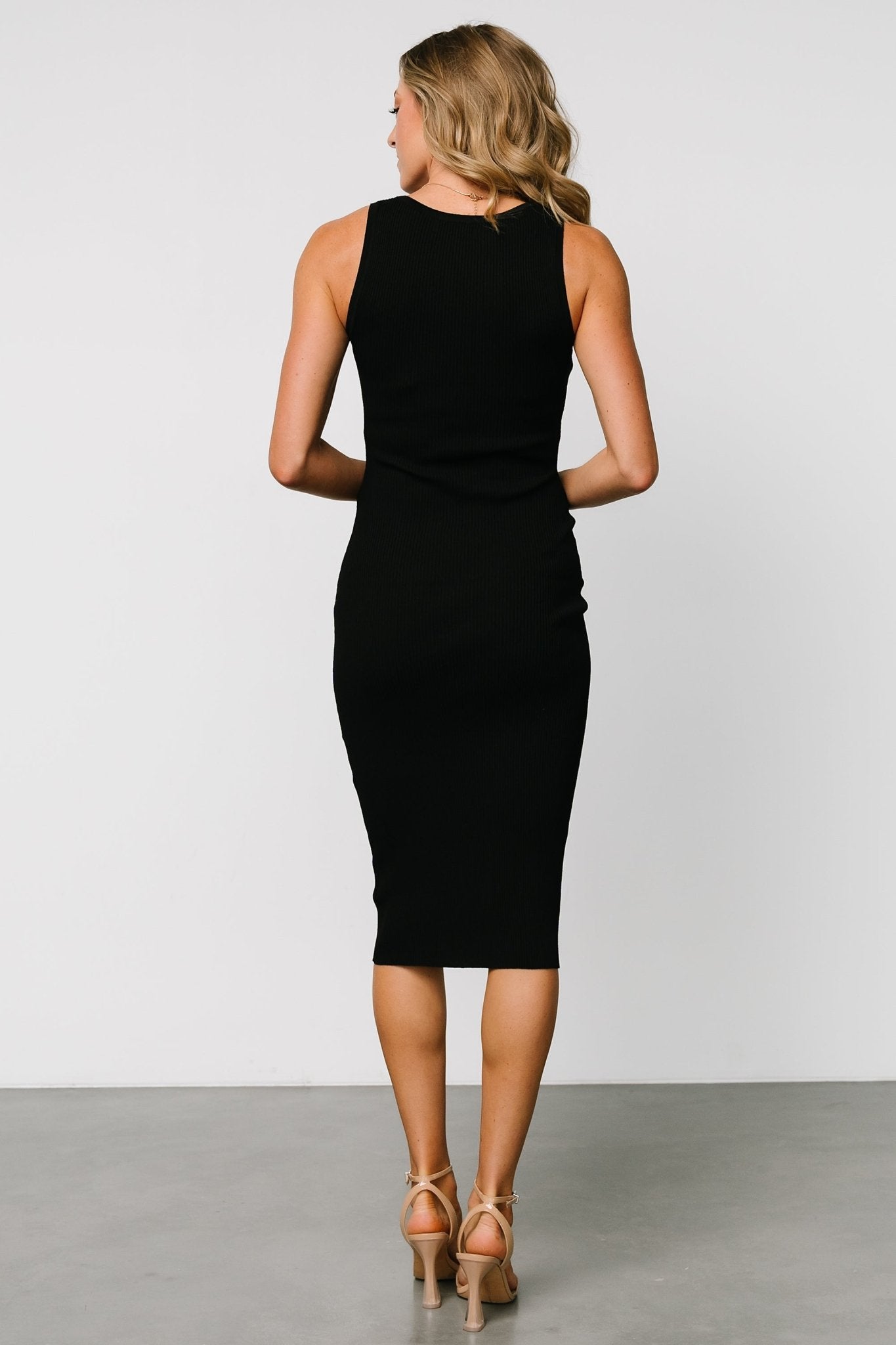 Bobbie Snap Button Midi Dress | Black - Baltic Born