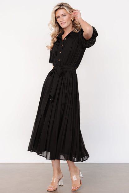 Boston Pleated Button Dress | Black - Baltic Born