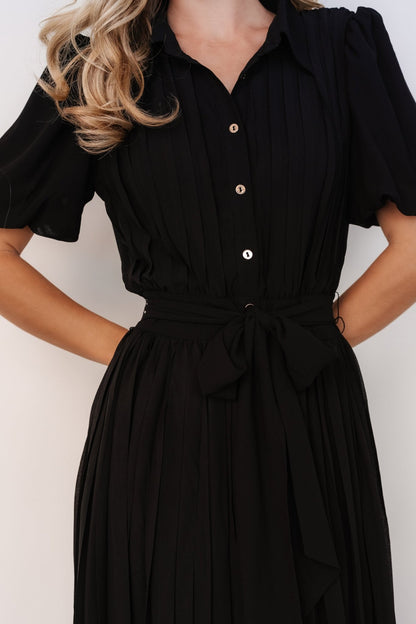 Boston Pleated Button Dress | Black - Baltic Born