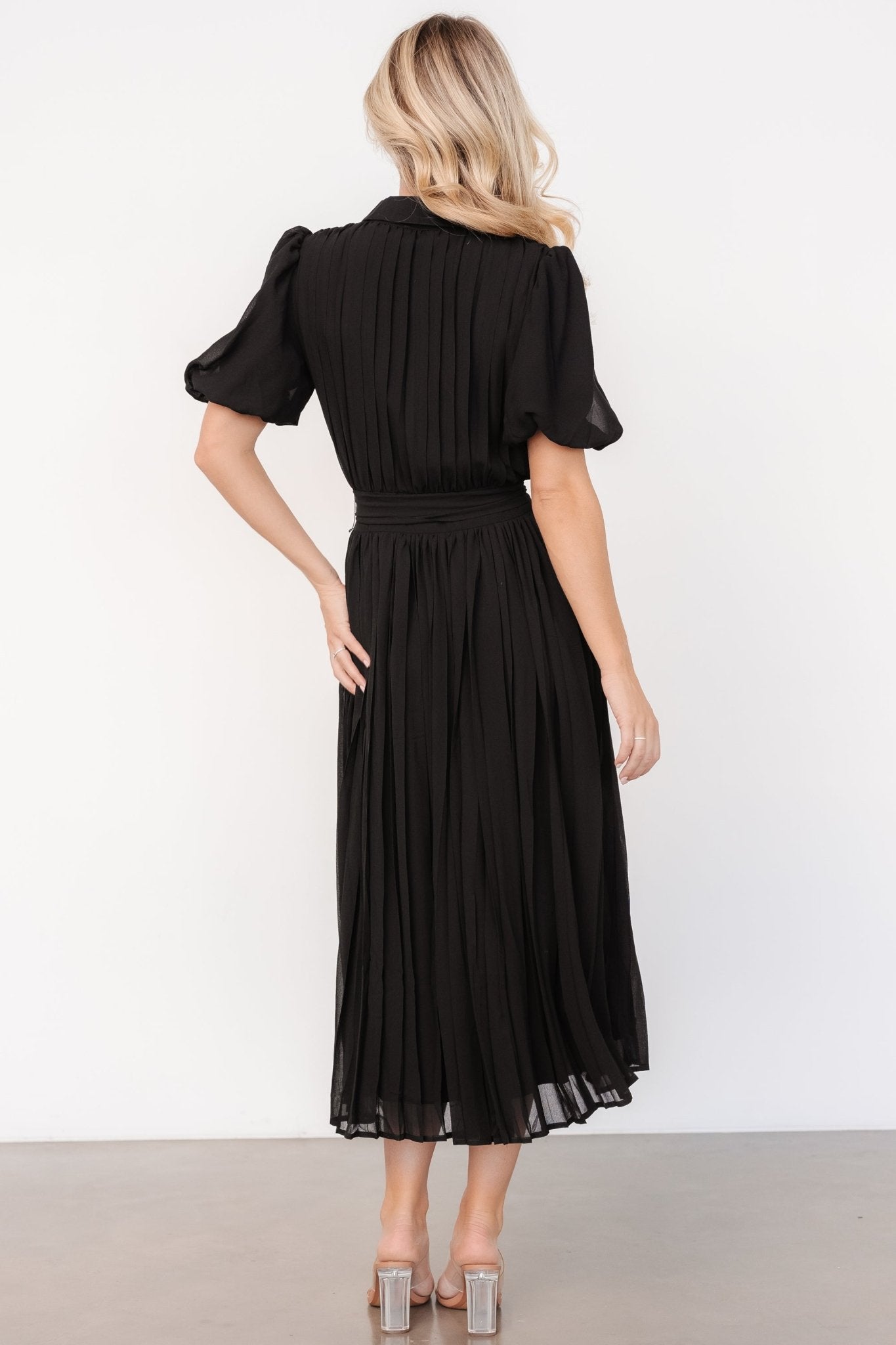 Boston Pleated Button Dress | Black - Baltic Born