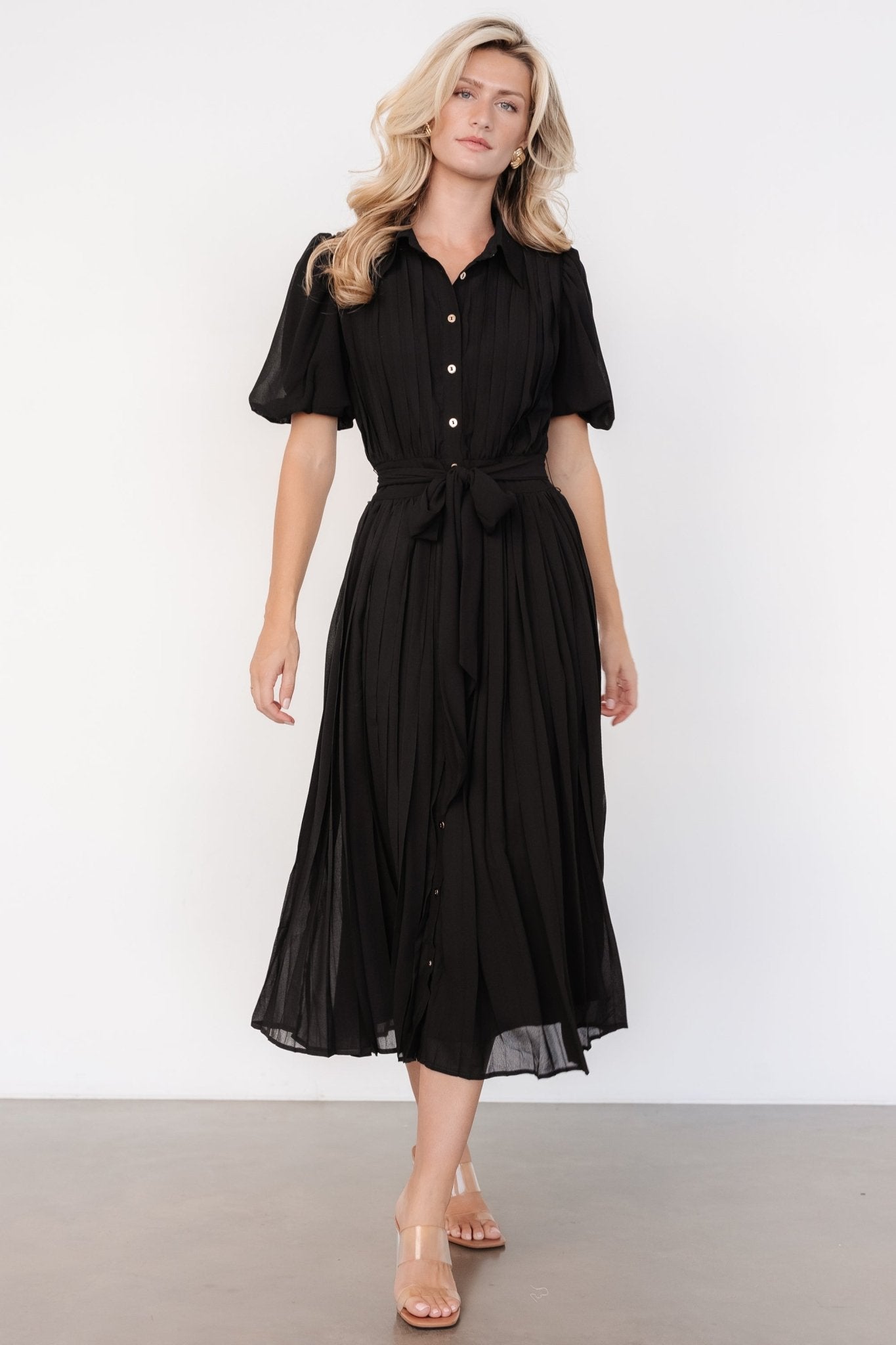 Boston Pleated Button Dress | Black - Baltic Born