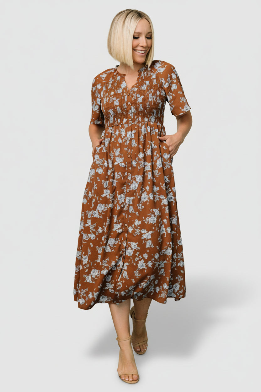 Baltic Born Womens Botega Midi Dress | Brown + Blue | Size: Small Baltic Born Womens Botega Midi Dress | Brown + Blue | Size: Small