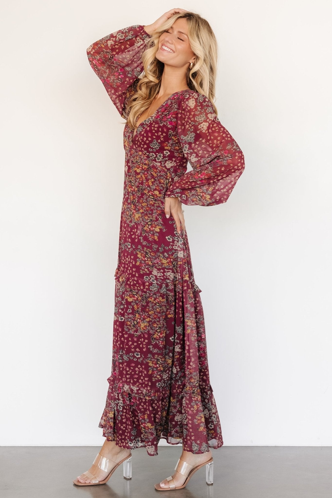 Bowman Deep V Maxi Dress | Burgundy Multi - Baltic Born