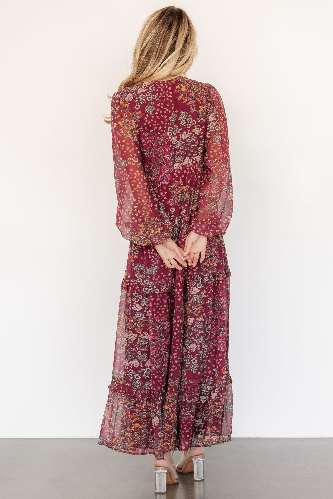 Bowman Deep V Maxi Dress | Burgundy Multi - Baltic Born