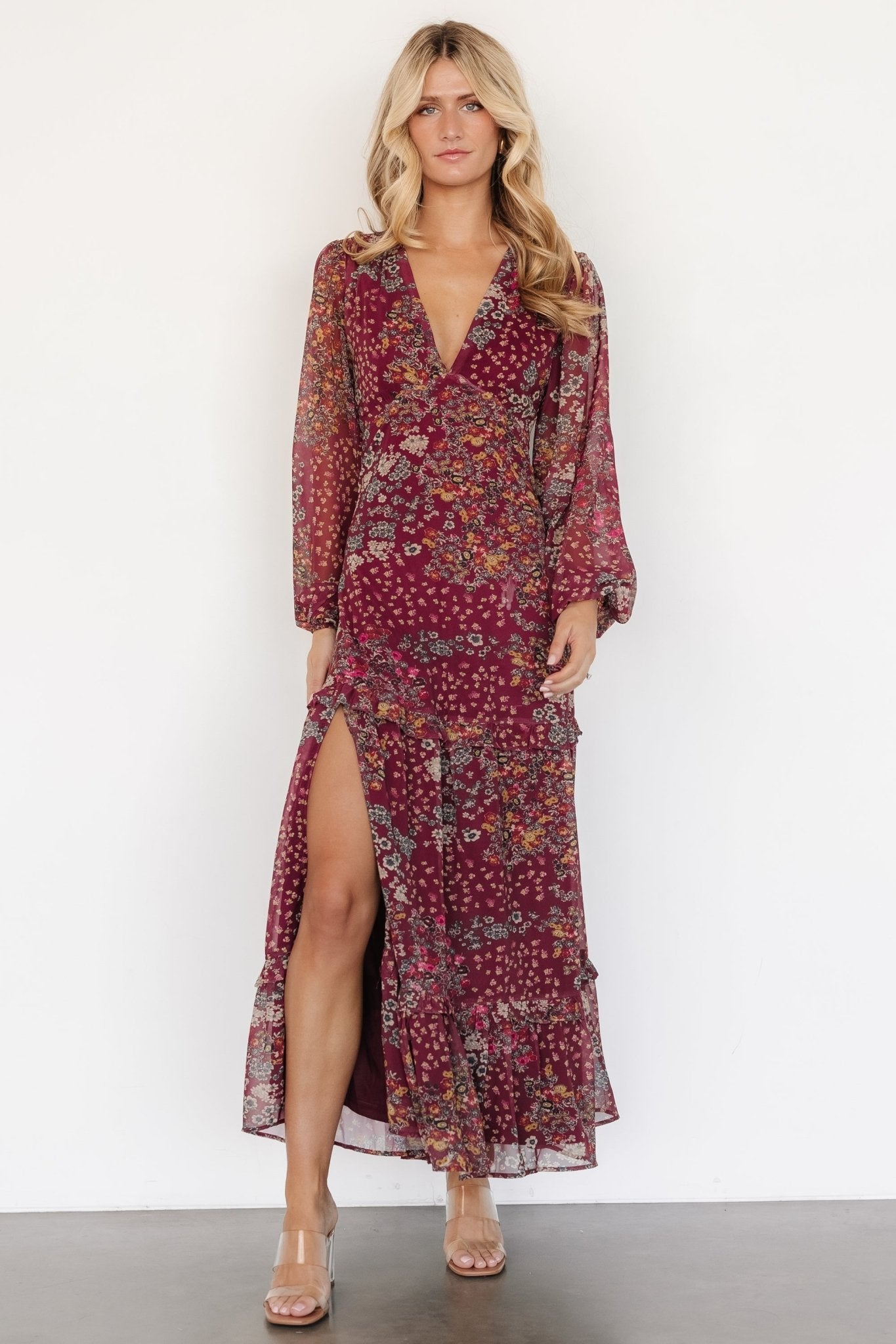 Bowman Deep V Maxi Dress | Burgundy Multi - Baltic Born