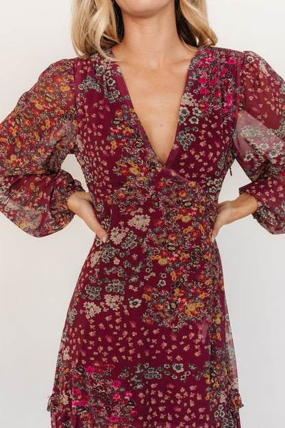 Bowman Deep V Maxi Dress | Burgundy Multi - Baltic Born