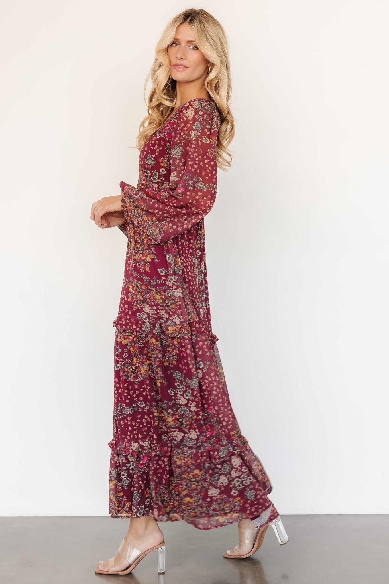 Bowman Deep V Maxi Dress | Burgundy Multi - Baltic Born