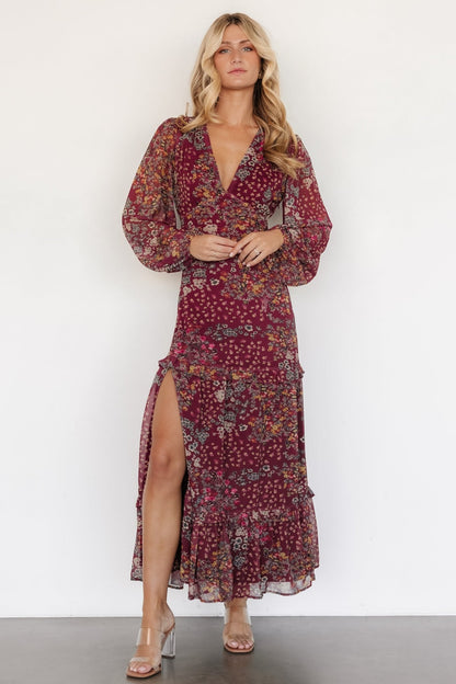 Bowman Deep V Maxi Dress | Burgundy Multi - Baltic Born