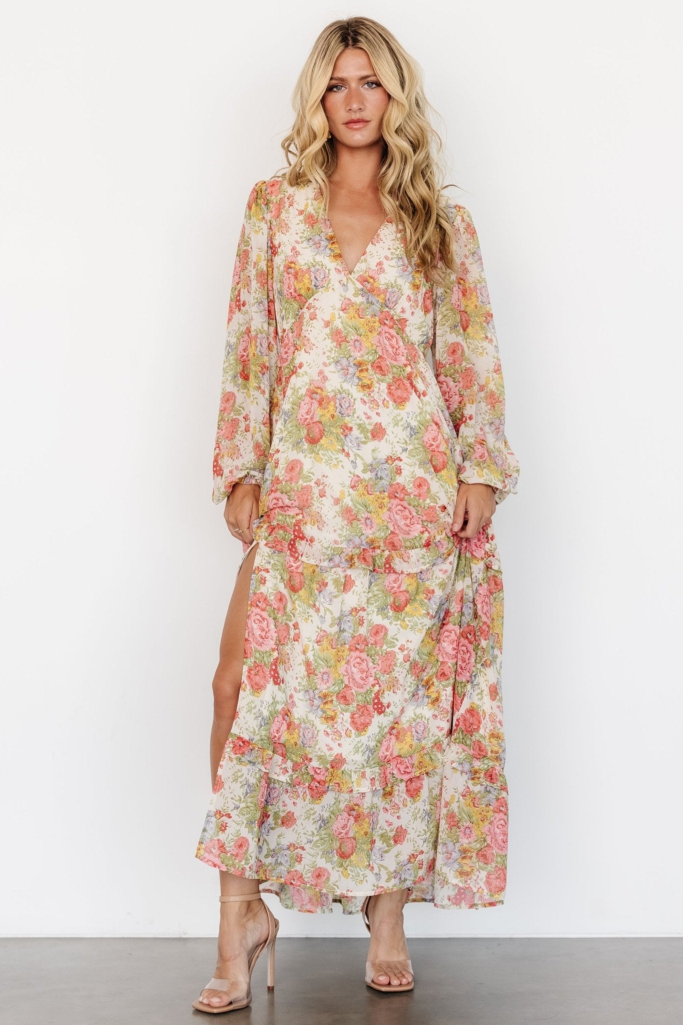 Bowman Deep V Maxi Dress | Cream Multi Floral - Baltic Born