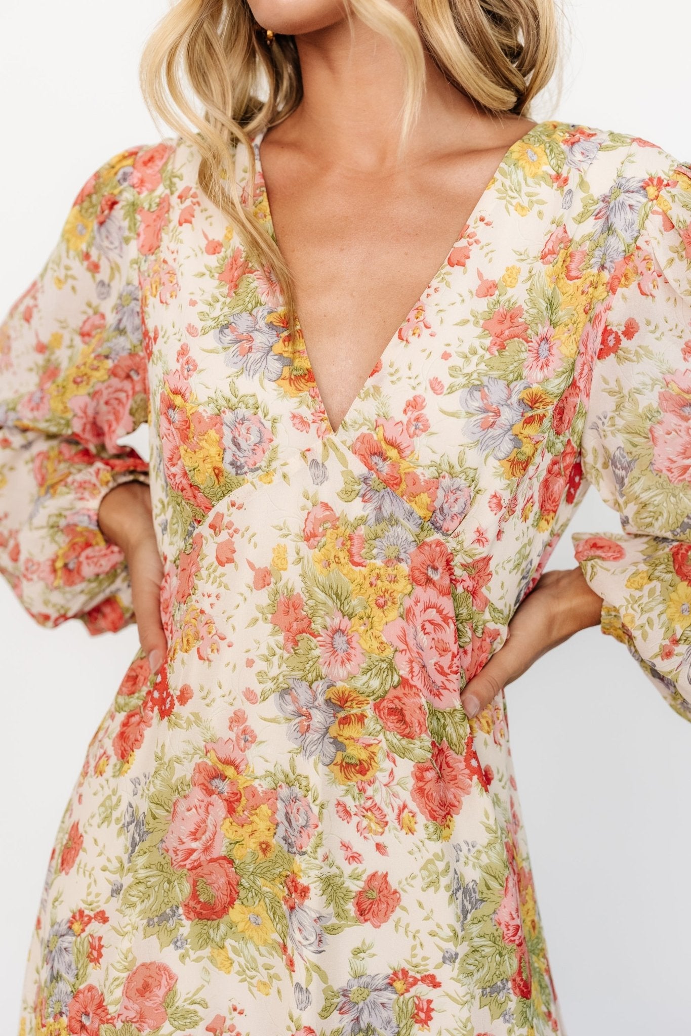 Bowman Deep V Maxi Dress | Cream Multi Floral - Baltic Born