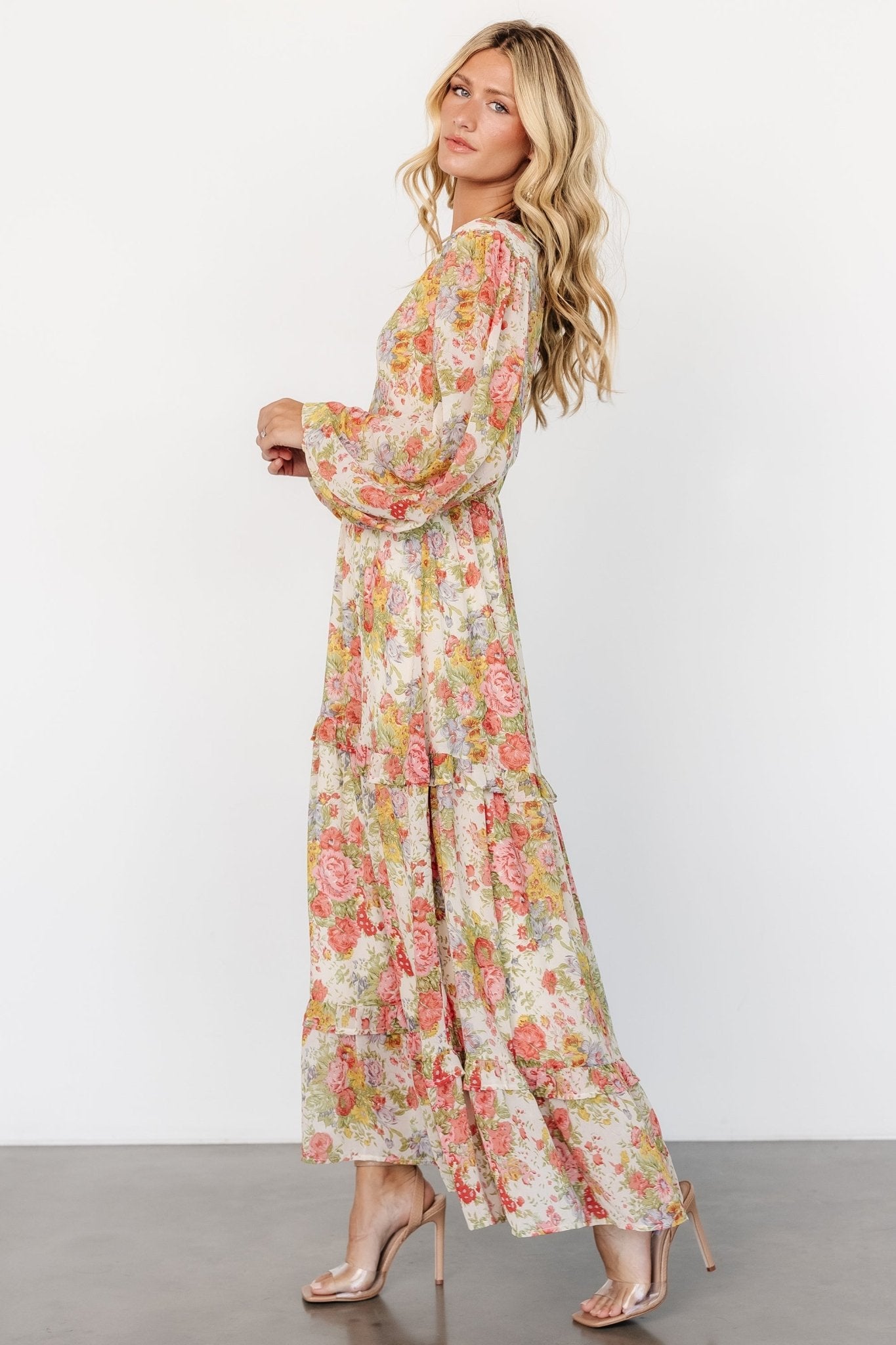 Bowman Deep V Maxi Dress | Cream Multi Floral - Baltic Born